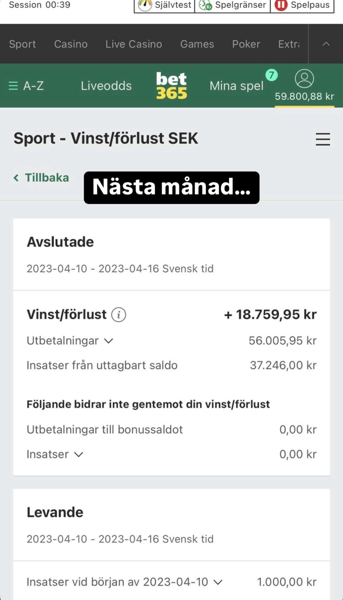 Veckosammanställning +18 759,95 kr